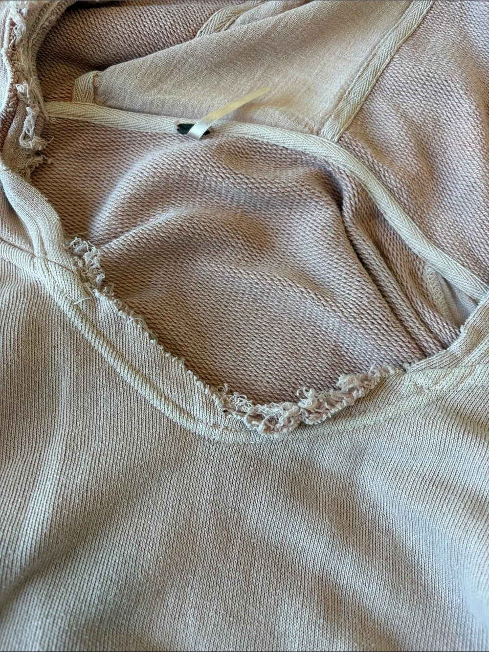 Free People Dusty Rose Hooded Tunic Long Sleeve Shirt with Distressed Seams SZ L - Picture 4 of 4